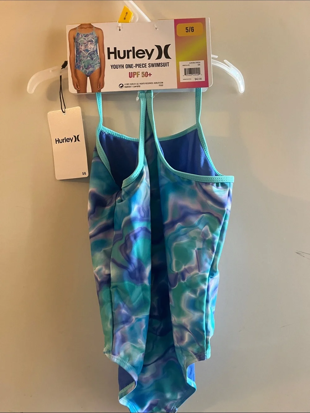 Hurley Kids One-Piece Swimsuit in Aqua Teal and Purple
